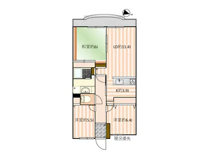 アメニティヒル本厚木(3LDK/7階)の間取り写真