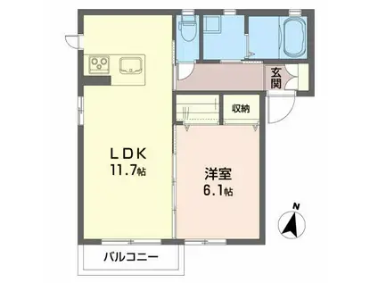 ジュネス キョウワ(1LDK/2階)の間取り写真