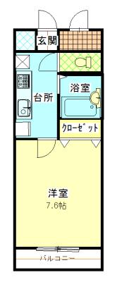 ヴィラハピネス(1K/2階)の間取り写真