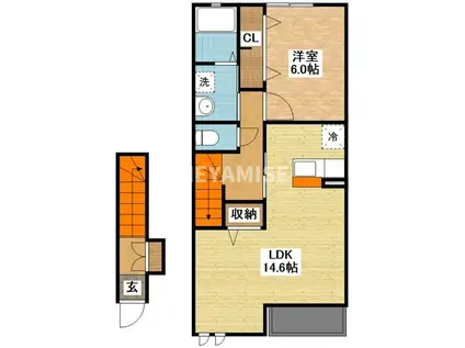 ヒルズ1.小野A(1LDK/2階)の間取り写真