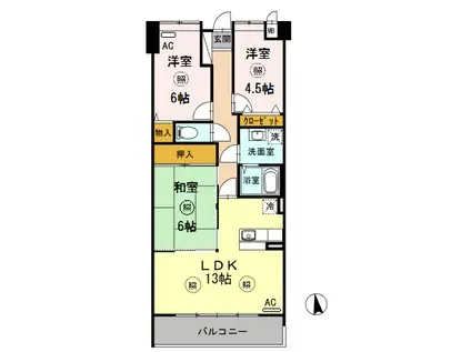 プラザハイツ二ツ屋C棟(3LDK/1階)の間取り写真