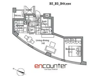 レジディアタワー乃木坂(1LDK/16階)の間取り写真