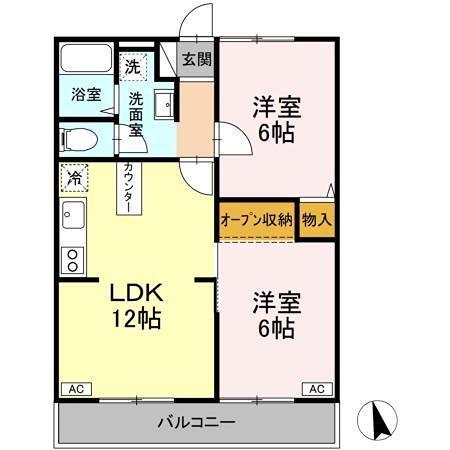 サニーコートしもはた(2LDK/1階)の間取り写真