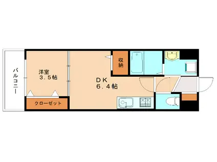 ギャラクシー西小倉(1DK/3階)の間取り写真