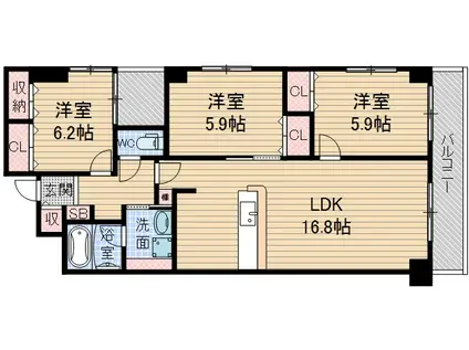 ヴィルドフルール(3LDK/4階)の間取り写真