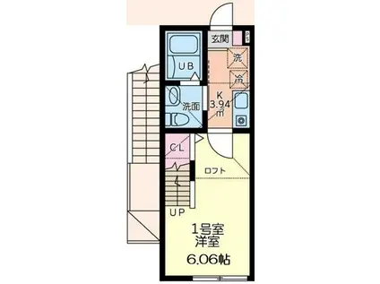 仮シティハイツ京王堀之内(1K/2階)の間取り写真