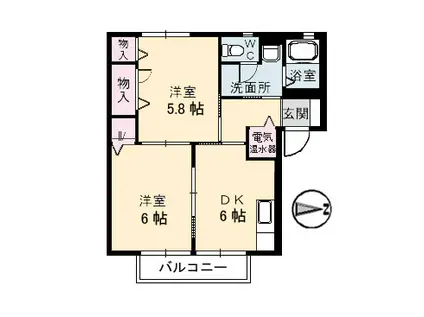 ブルームーンだいせん(2DK/2階)の間取り写真