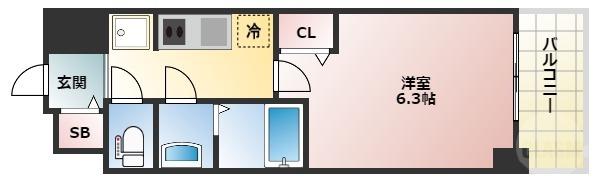 プレサンスブルーム東三国(1K/6階)の間取り写真