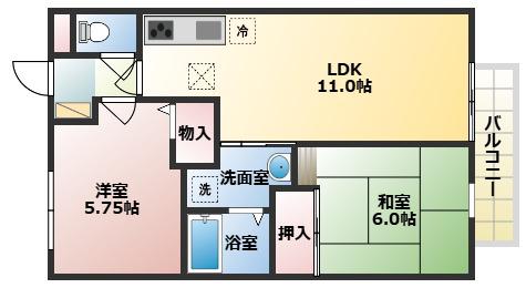 サンクコール朝和A(2LDK/1階)の間取り写真