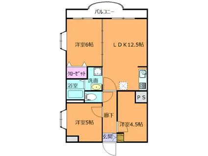 レジダンスボヌール籠原(3LDK/3階)の間取り写真