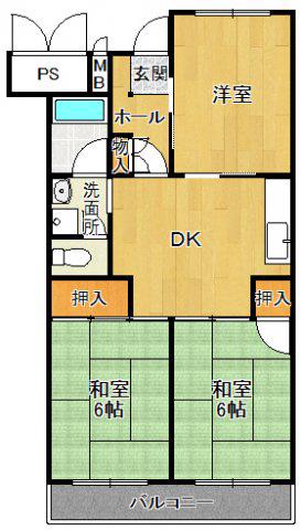 宝塚安倉 6号棟(3DK/5階)の間取り写真
