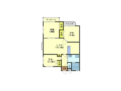 ベルレーヌ・ムライ(3LDK/1階)の間取り写真