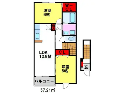 ディアベルジュI(2LDK/2階)の間取り写真