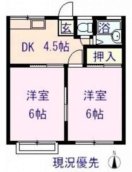 コーポかたやまC棟(2DK/2階)の間取り写真