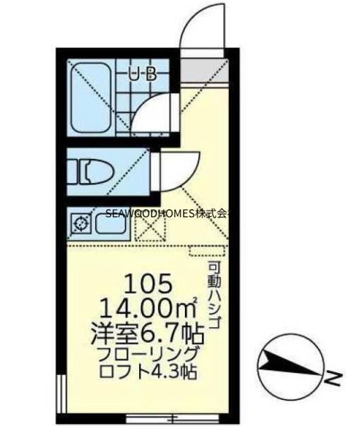 ユナイト八景アルザス・ロレーヌ(ワンルーム/1階)の間取り写真