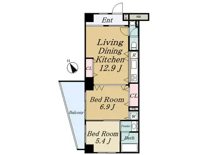 サウンズビル(2LDK/5階)の間取り写真