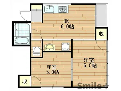 ファミール京町(2DK/2階)の間取り写真