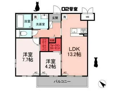 CERRO VISTA(2LDK/1階)の間取り写真