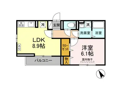ディーパイナ東長沼(1LDK/2階)の間取り写真
