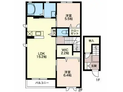 グリシーナ(2LDK/2階)の間取り写真