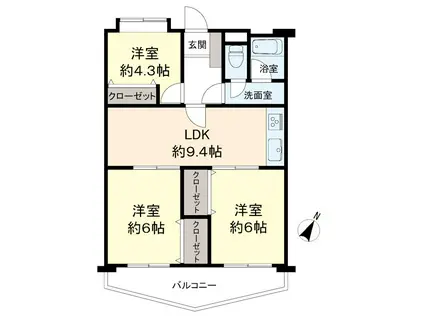 京王めじろ台マンションA棟(3LDK/3階)の間取り写真