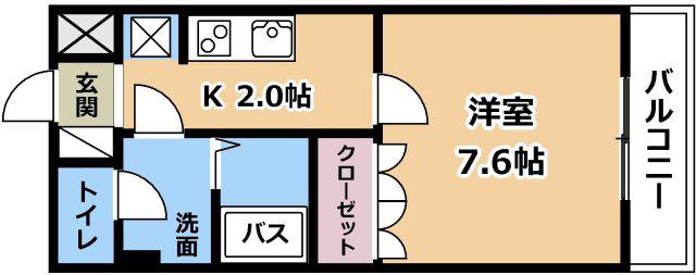 ロイヤルヒルズ(1K/2階)の間取り写真