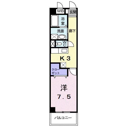ソレアードKS(1K/3階)の間取り写真