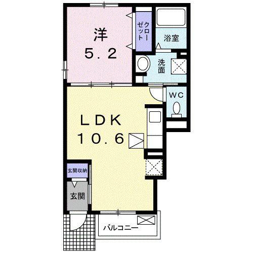 ロックフィールドIV(1LDK/1階)の間取り写真