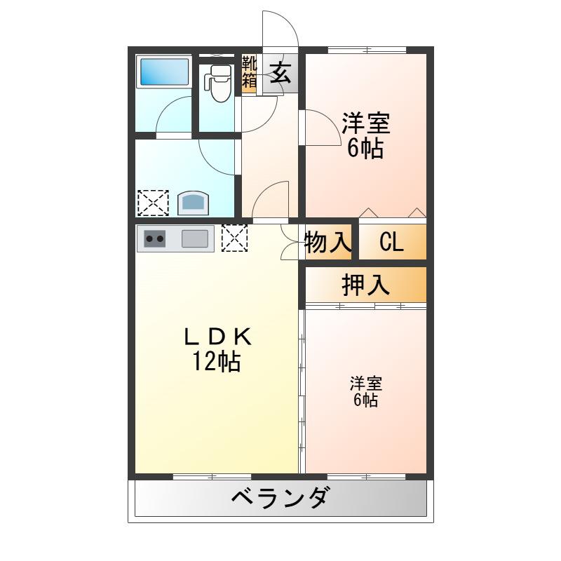 ラムセスA松波(2LDK/3階)の間取り写真