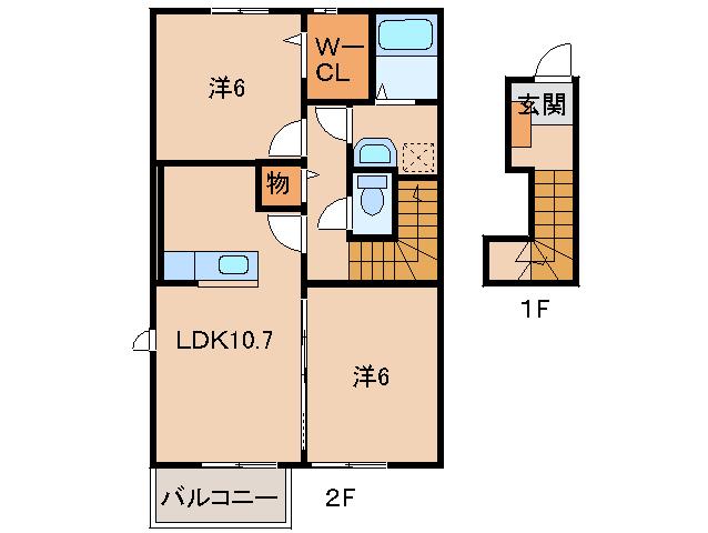 サンリットレジデンス大越(2LDK/2階)の間取り写真