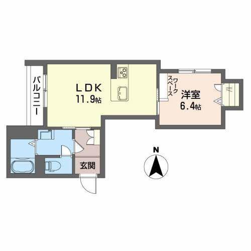 シャーメゾン北城(1LDK/2階)の間取り写真