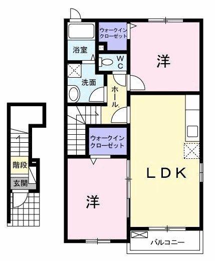 シャローム(2LDK/2階)の間取り写真