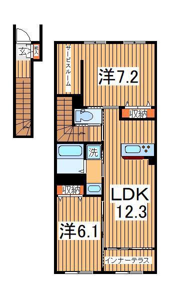つくばエクスプレス 柏の葉キャンパス駅 徒歩18分 2階建 築1年(2LDK/2階)の間取り写真