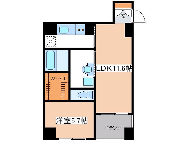 KWレジデンス堺筋本町(1LDK/3階)の間取り写真
