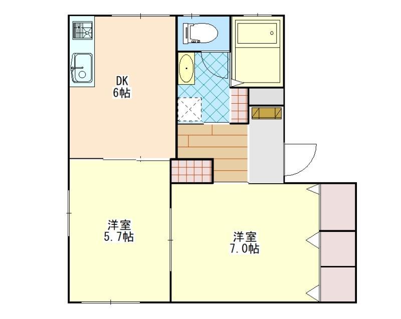 オネストヒルズ(2DK/2階)の間取り写真