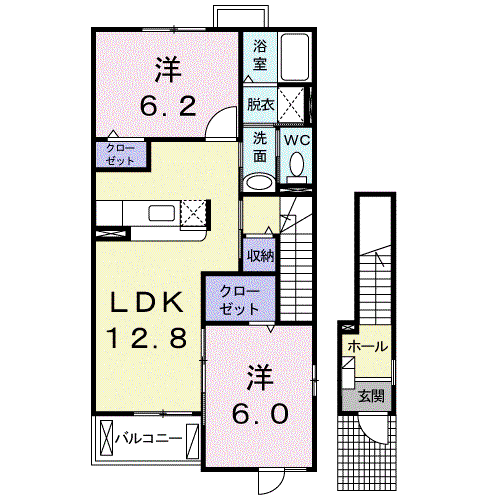 パーク・ユニゾン(2LDK/2階)の間取り写真
