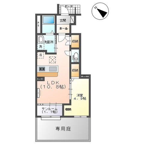 富山市山室アパート(1LDK/1階)の間取り写真