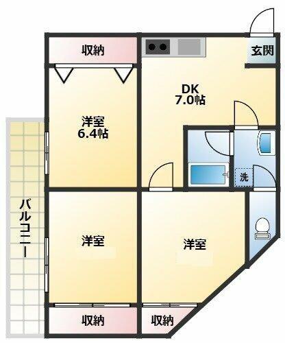 ドエルサンコートII(3DK/2階)の間取り写真