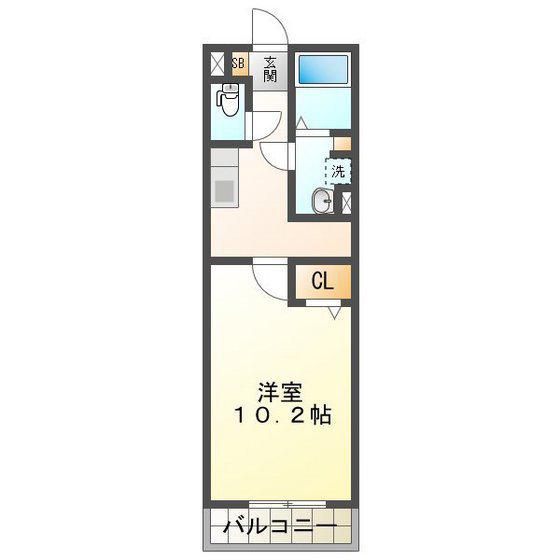 シャトーヴェール(1K/2階)の間取り写真