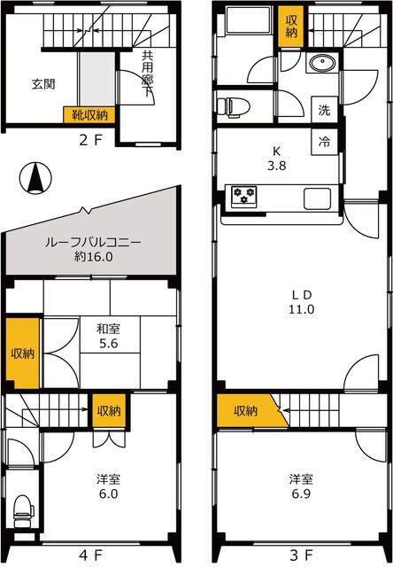 AOBマンション(3LDK/4階)の間取り写真