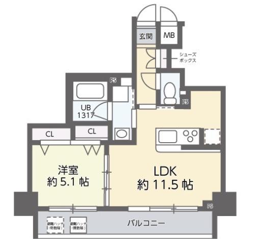 グランヴォワール昭和町(1LDK/8階)の間取り写真