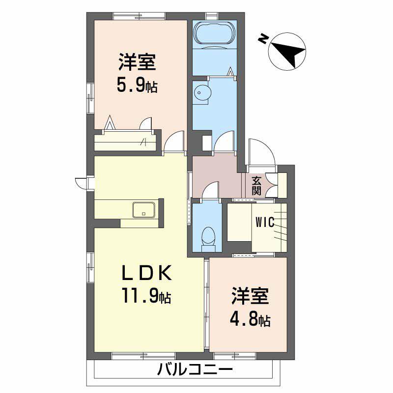 シャーメゾン岩本(2LDK/2階)の間取り写真