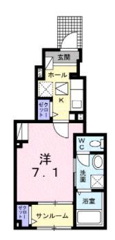 アヴェニール(1K/1階)の間取り写真