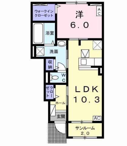 プランドール岐南(1LDK/1階)の間取り写真