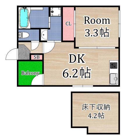 ハーモニーテラス大宮(1SDK/1階)の間取り写真