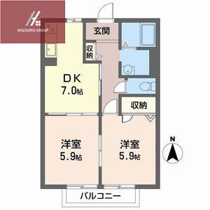 ビューハイツ ウェル(2DK/2階)の間取り写真