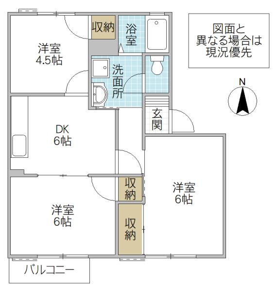 カーサ・アトリオA(3DK/2階)の間取り写真