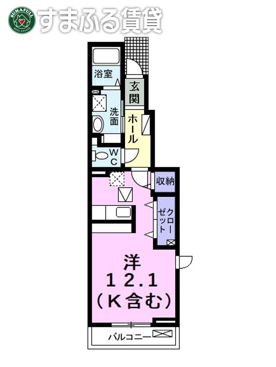 エアリー(ワンルーム/1階)の間取り写真