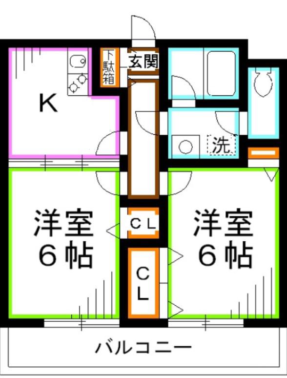 マンション・カンギン(2K/2階)の間取り写真
