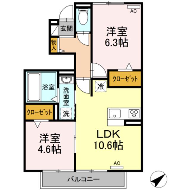 プランドールII(2LDK/1階)の間取り写真